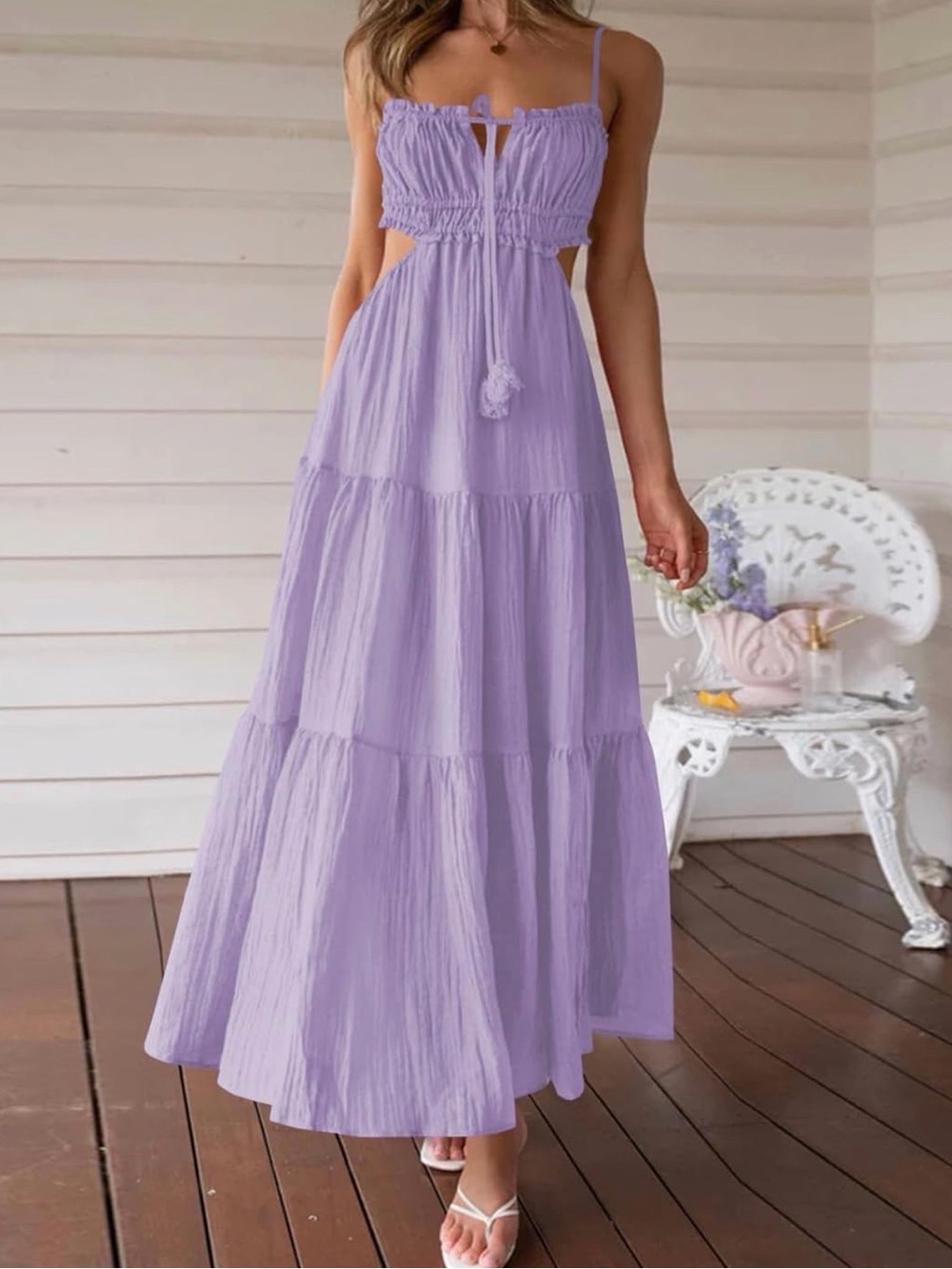 Amazon Lavender Tiered Maxi Dress with Spaghetti Straps